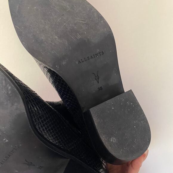 ALLSAINTS Black Carlotta Snake Print Leather Zip Booties Size 38 - Picture 5 of 8